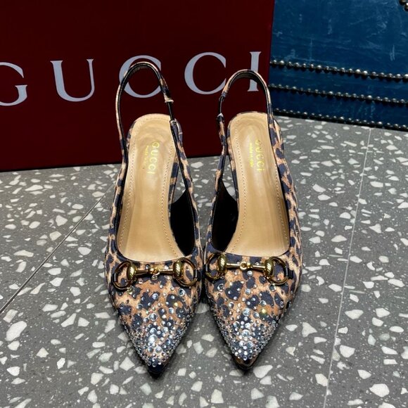 Gucci Women's Metallic Horsebit Gg Canvas Crystal-Embellished Pumps - Picture 1 of 9
